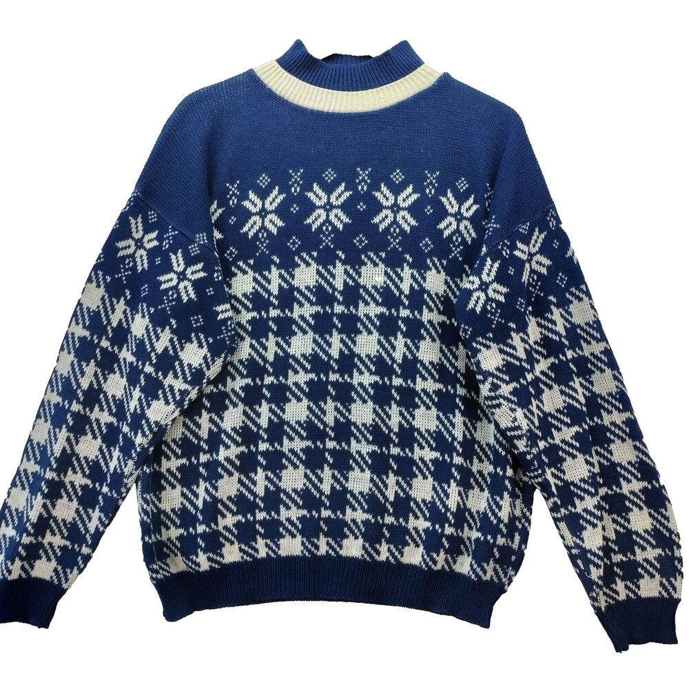 VTG DIANE VON FURSTENBERG Sweater Size 2 Blue Fair Isle Nordic Holiday Christmas